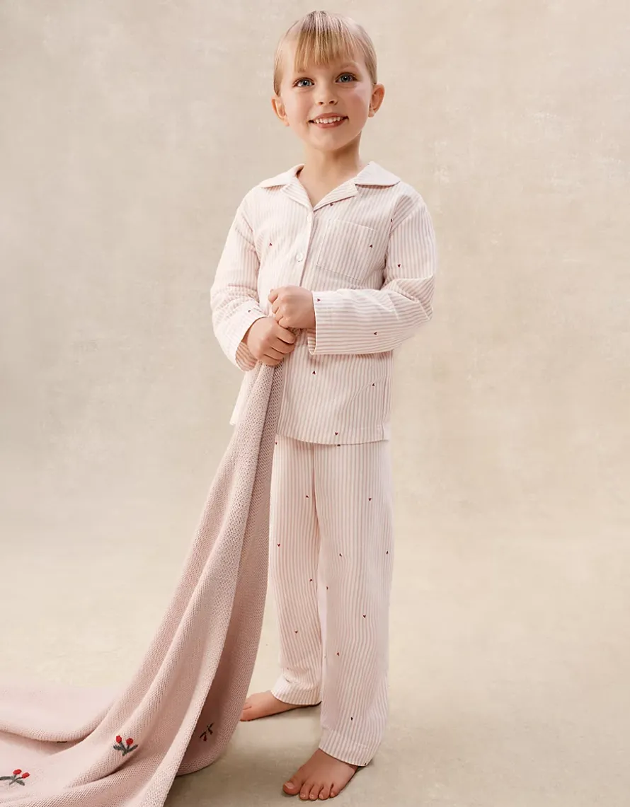 Organic Cotton Blend Relaxed Fit Traditional Stripe & Heart Pyjamas (2–12yrs)