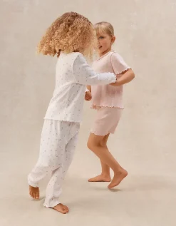 Organic Cotton Blend Relaxed Fit Ember Floral & Pointelle Pyjamas — Set of 2 (2–12yrs)