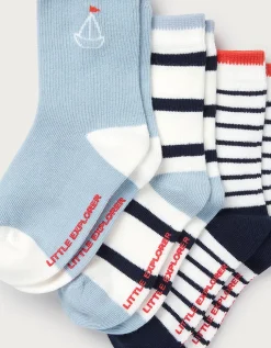 Organic Cotton Blend Sail Away Socks — Set of 3 (0–4yrs)