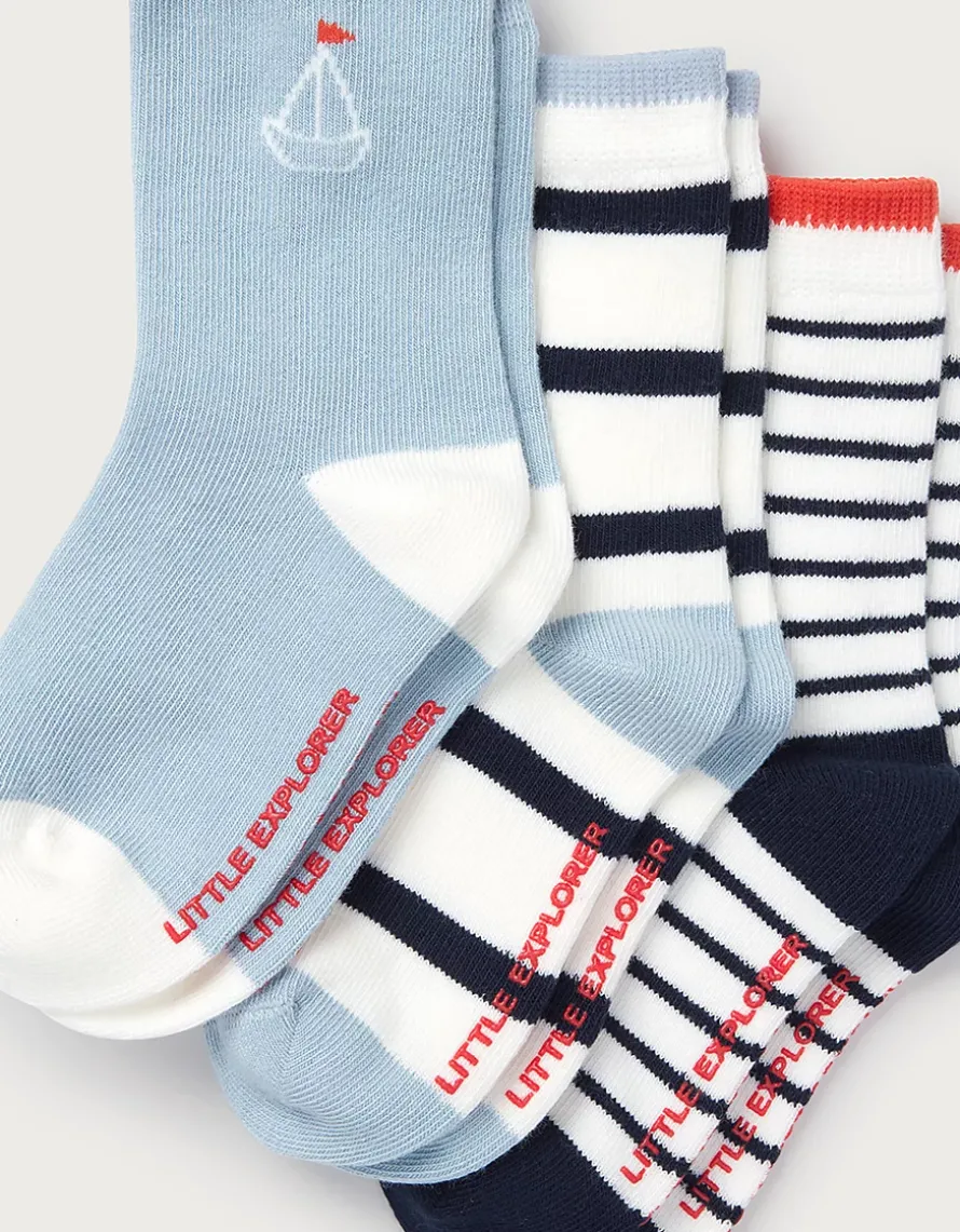 Organic Cotton Blend Sail Away Socks — Set of 3 (0–4yrs)