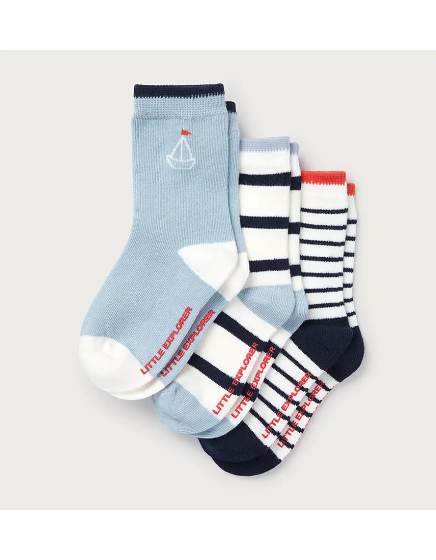 Organic Cotton Blend Sail Away Socks — Set of 3 (0–4yrs)