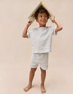 Organic Cotton Blend Slim Fit Lakehouse & Stripe Pyjamas — Set of 2 (2–12yrs)