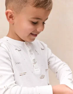 Organic Cotton Blend Slim Fit Lakehouse & Stripe Pyjamas — Set of 2 (2–12yrs)