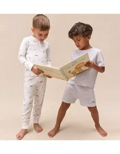 Organic Cotton Blend Slim Fit Lakehouse & Stripe Pyjamas — Set of 2 (2–12yrs)