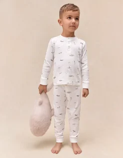 Organic Cotton Blend Slim Fit Lakehouse & Stripe Pyjamas — Set of 2 (2–12yrs)