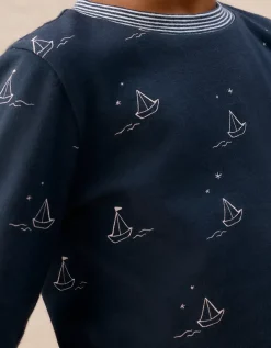Organic Cotton Blend Slim Fit Glow In The Dark Boat Print Pyjamas (2–12yrs)