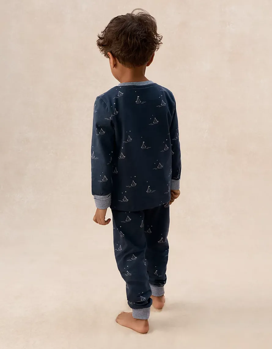 Organic Cotton Blend Slim Fit Glow In The Dark Boat Print Pyjamas (2–12yrs)