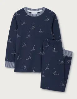 Organic Cotton Blend Slim Fit Glow In The Dark Boat Print Pyjamas (2–12yrs)
