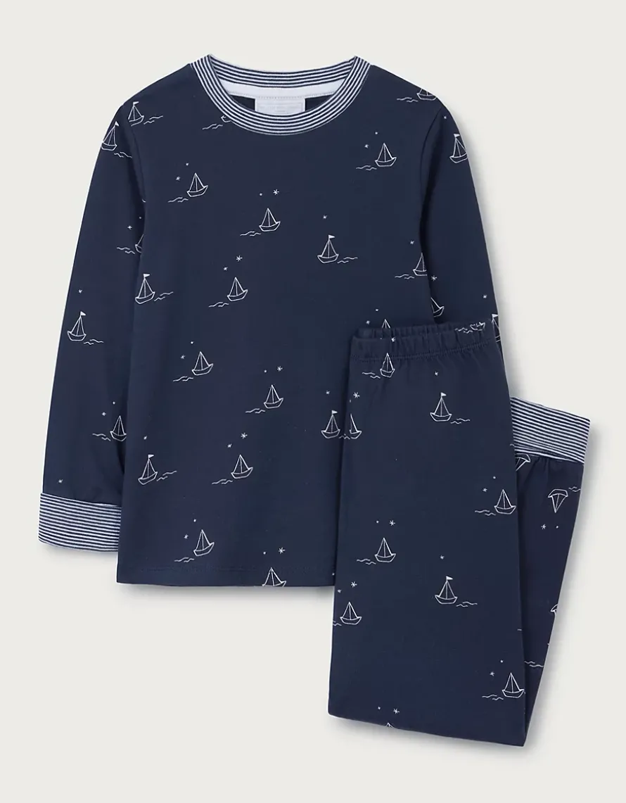 Organic Cotton Blend Slim Fit Glow In The Dark Boat Print Pyjamas (2–12yrs)