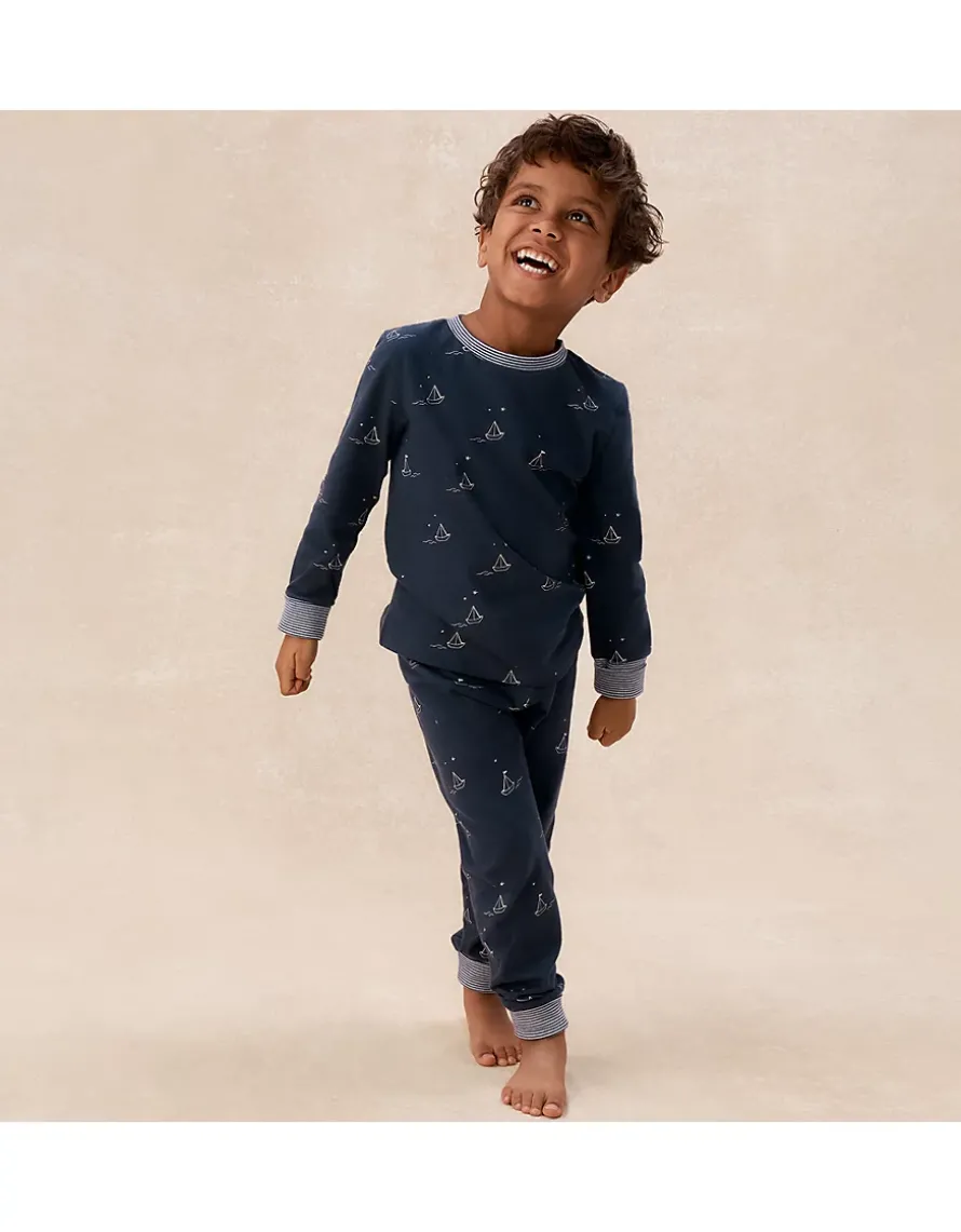 Organic Cotton Blend Slim Fit Glow In The Dark Boat Print Pyjamas (2–12yrs)