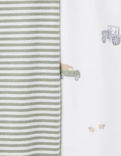 Organic Cotton Blend Slim Fit Farm and Stripe Pyjamas — Set of 2 (2-12yrs)