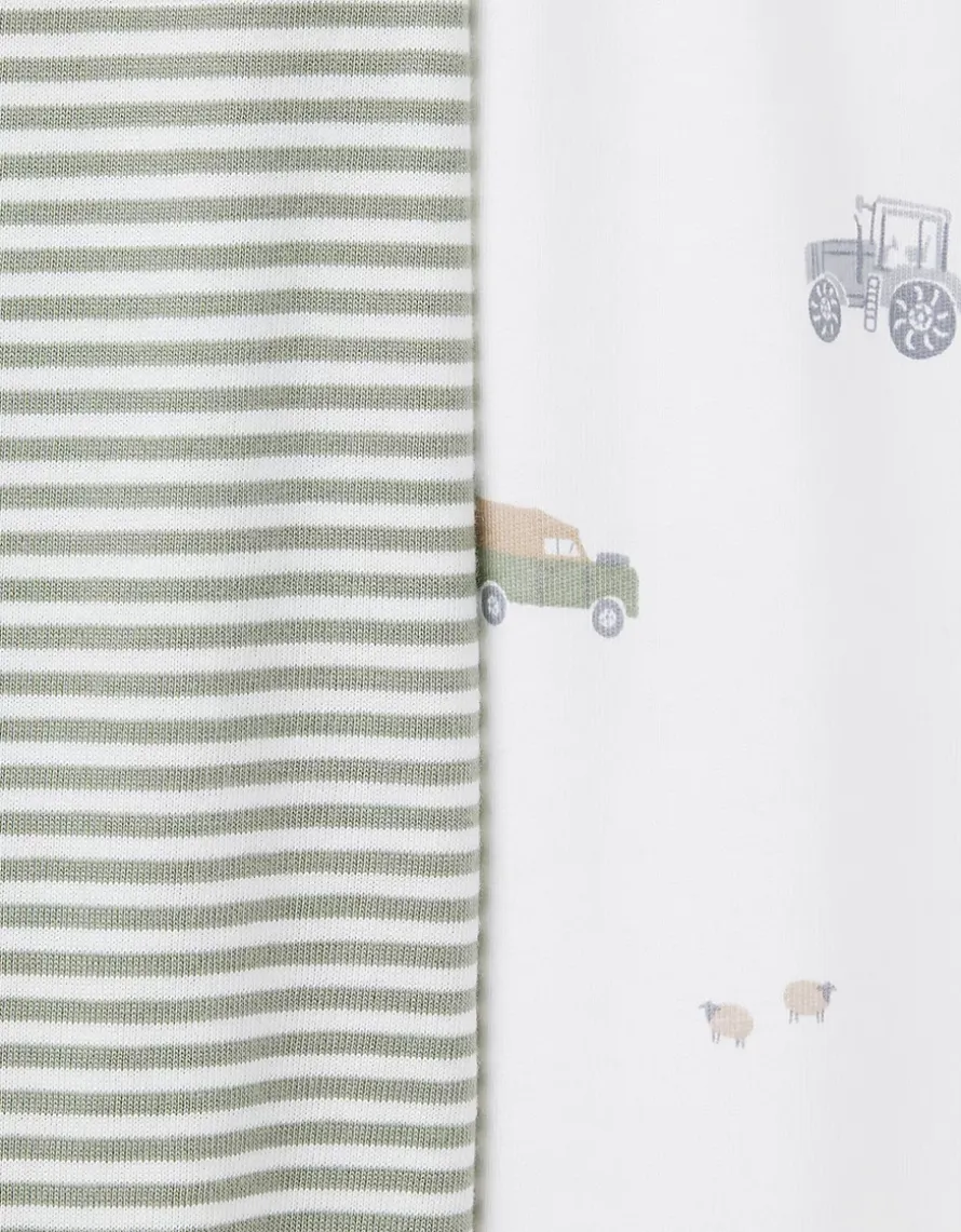 Organic Cotton Blend Slim Fit Farm and Stripe Pyjamas — Set of 2 (2-12yrs)