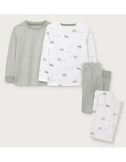 Organic Cotton Blend Slim Fit Farm and Stripe Pyjamas — Set of 2 (2-12yrs)