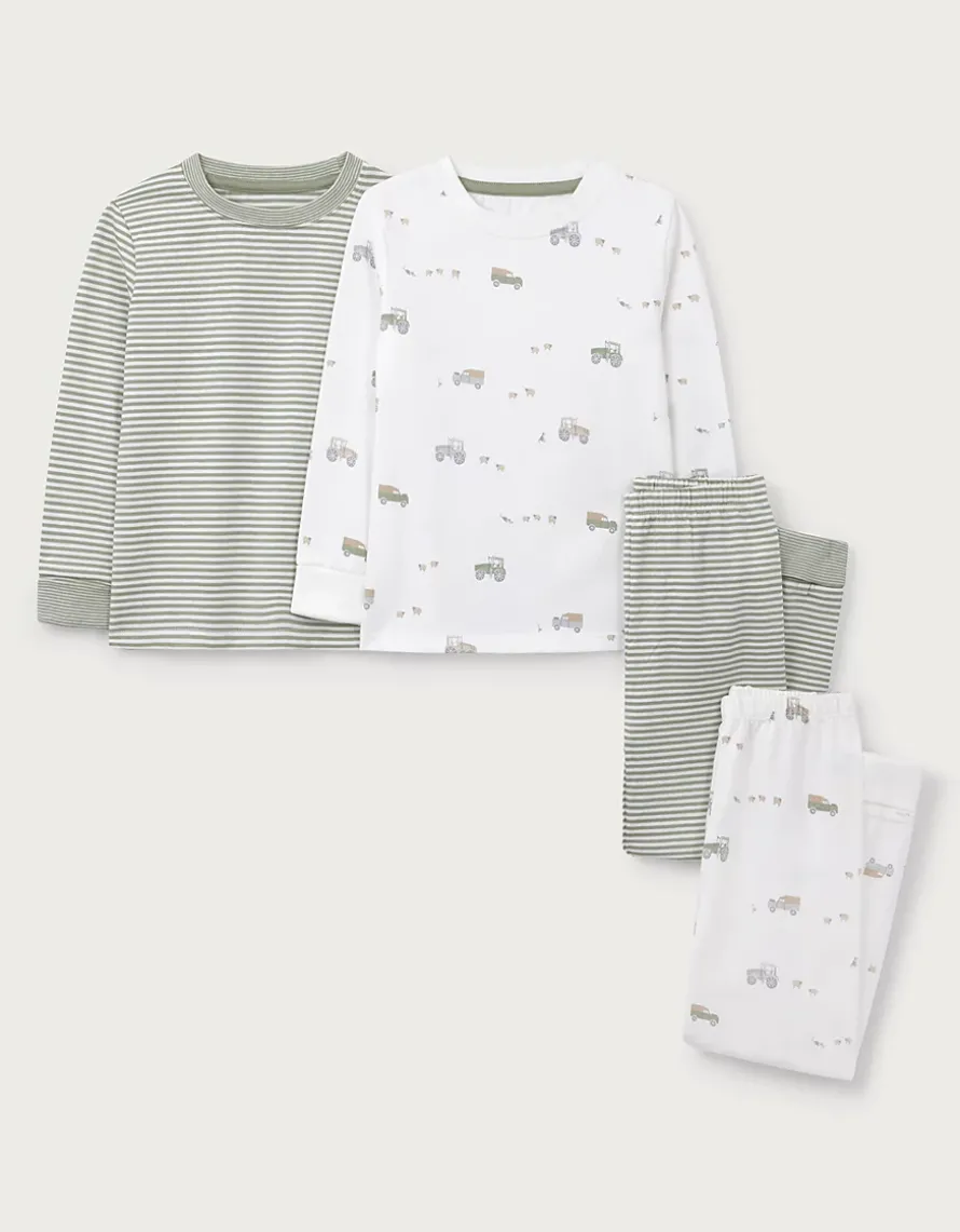Organic Cotton Blend Slim Fit Farm and Stripe Pyjamas — Set of 2 (2-12yrs)
