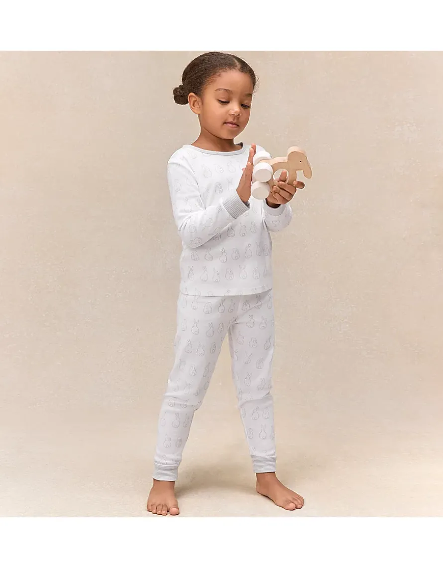 Organic Cotton Blend Slim Fit Bunny Outline Pyjamas (2–12yrs)