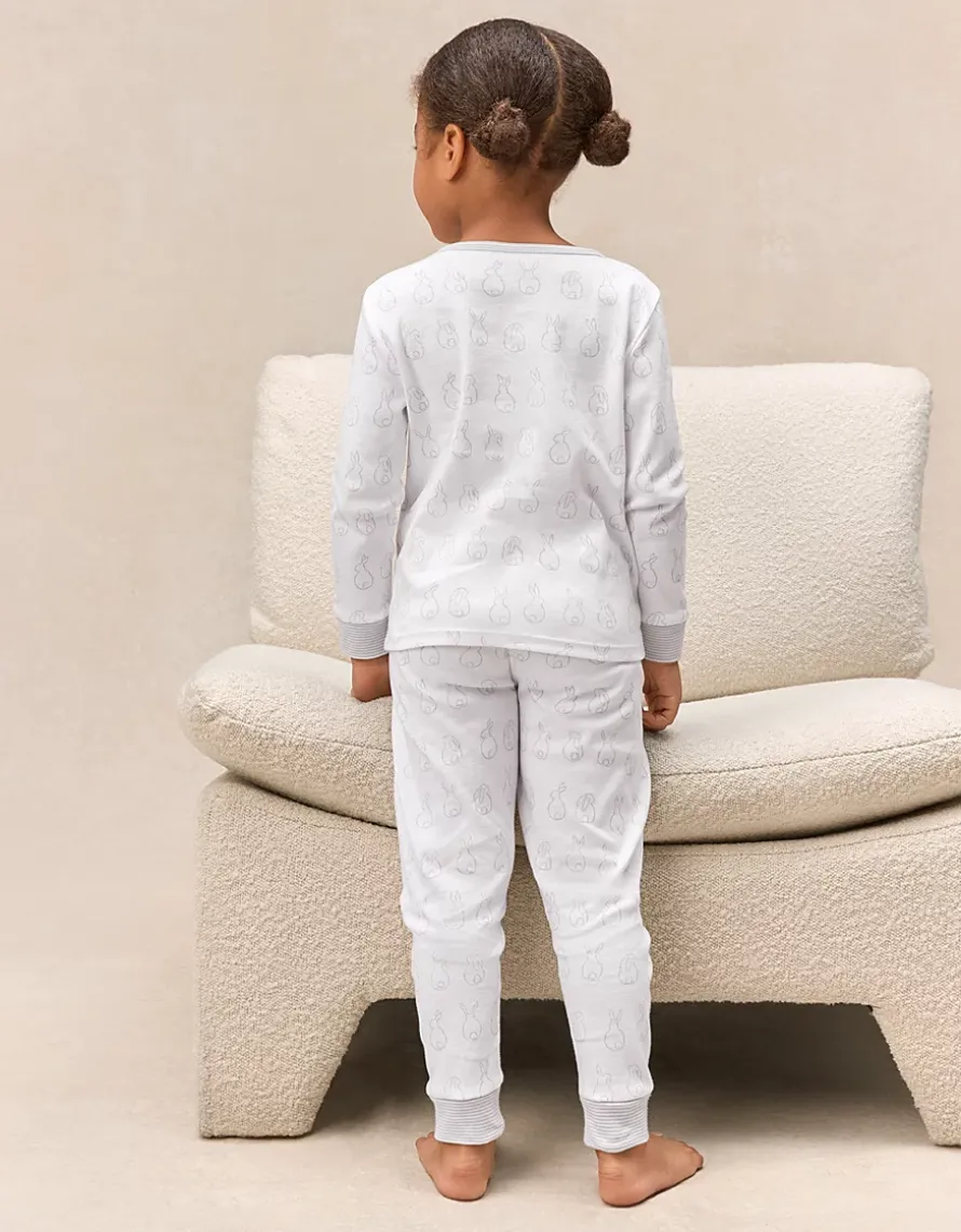 Organic Cotton Blend Slim Fit Bunny Outline Pyjamas (2–12yrs)