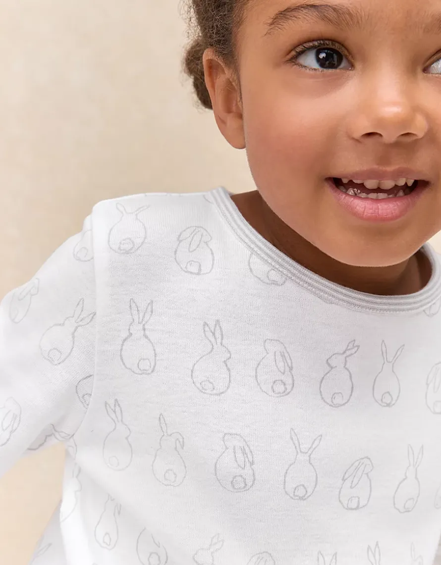 Organic Cotton Blend Slim Fit Bunny Outline Pyjamas (2–12yrs)