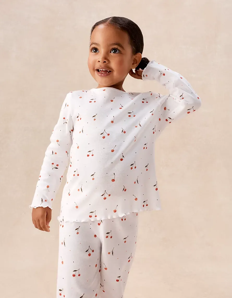 Organic Cotton Blend Slim Fit Cherry Print Pyjamas (2–12yrs)