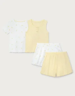 Organic Cotton Blend Slim Fit Lemon Pointelle Pyjamas – Set of 2 (1–12yrs)