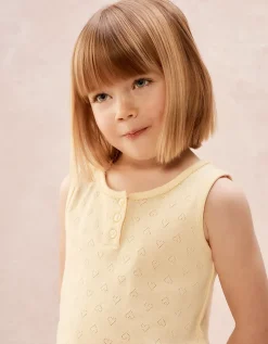 Organic Cotton Blend Slim Fit Lemon Pointelle Pyjamas – Set of 2 (1–12yrs)