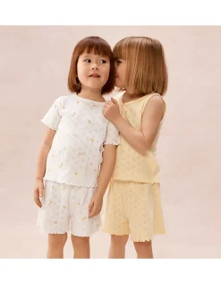 Organic Cotton Blend Slim Fit Lemon Pointelle Pyjamas – Set of 2 (1–12yrs)