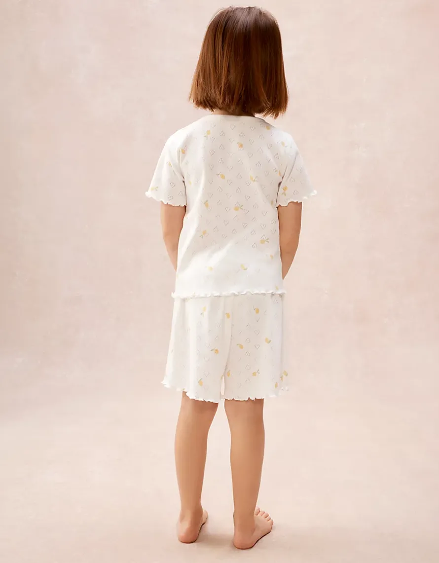 Organic Cotton Blend Slim Fit Lemon Pointelle Pyjamas – Set of 2 (1–12yrs)