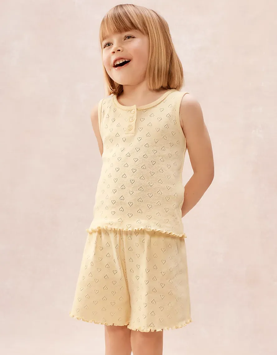 Organic Cotton Blend Slim Fit Lemon Pointelle Pyjamas – Set of 2 (1–12yrs)