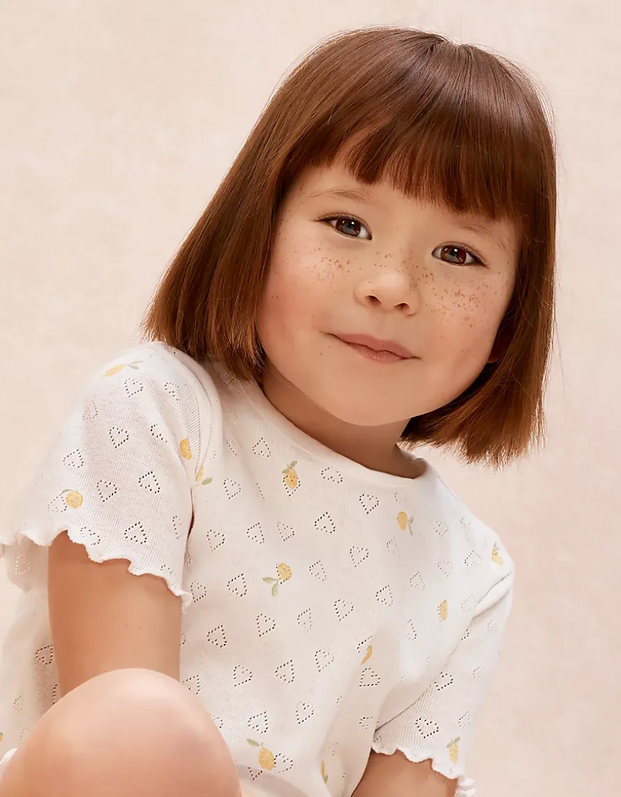 Organic Cotton Blend Slim Fit Lemon Pointelle Pyjamas – Set of 2 (1–12yrs)