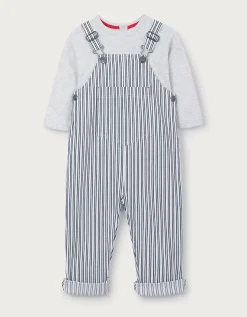 Organic Cotton Blend Stripe Dungarees & Top Set (0–4yrs)