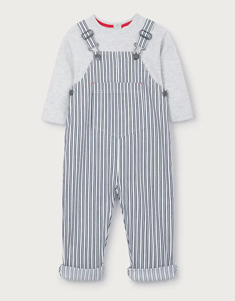 Organic Cotton Blend Stripe Dungarees & Top Set (0–4yrs)