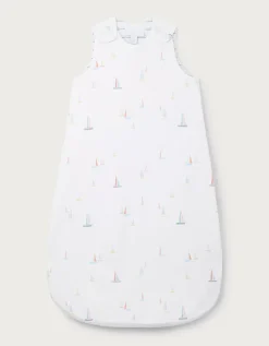 Organic Cotton Blend Watercolour Boat & Stripe Reversible Sleeping Bag – 1.0 Tog