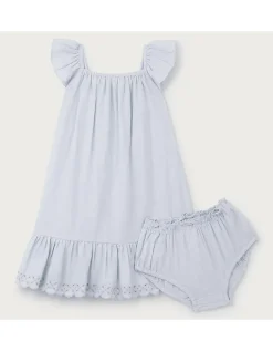 Organic Cotton Blue Broderie Frill Dress (0–4yrs)