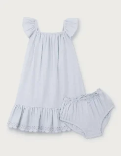 Organic Cotton Blue Broderie Frill Dress (0–4yrs)
