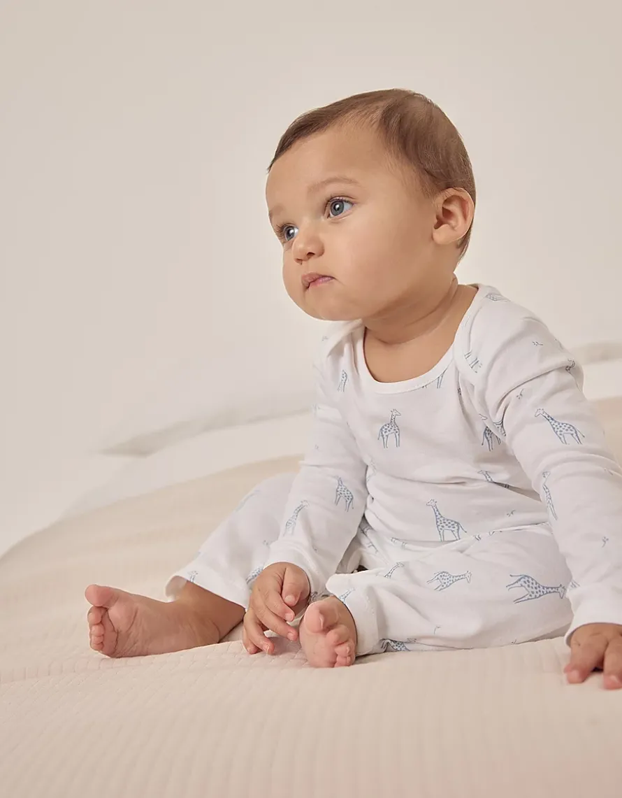 Organic Cotton Blue Giraffe Print Sleepsuit (0–24mths)