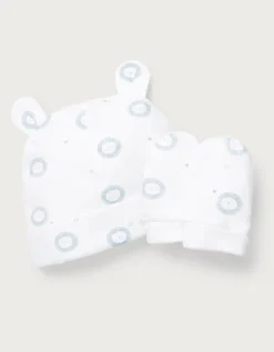 Organic Cotton Blue Lion Hat & Mittens Set (0–12mths)