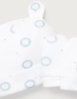 Organic Cotton Blue Lion Hat & Mittens Set (0–12mths)
