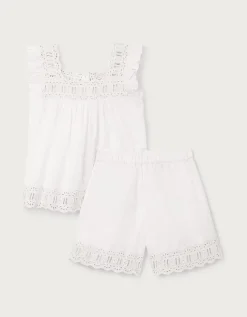 Organic Cotton Broderie Flutter Sleeve Shortie Pyjamas (2–12yrs)