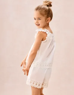 Organic Cotton Broderie Flutter Sleeve Shortie Pyjamas (2–12yrs)