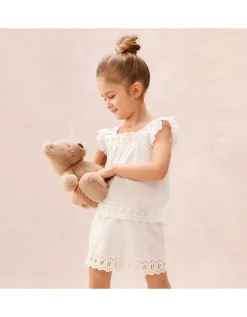 Organic Cotton Broderie Flutter Sleeve Shortie Pyjamas (2–12yrs)