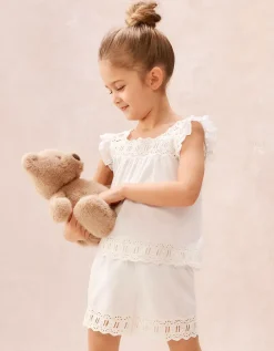 Organic Cotton Broderie Flutter Sleeve Shortie Pyjamas (2–12yrs)
