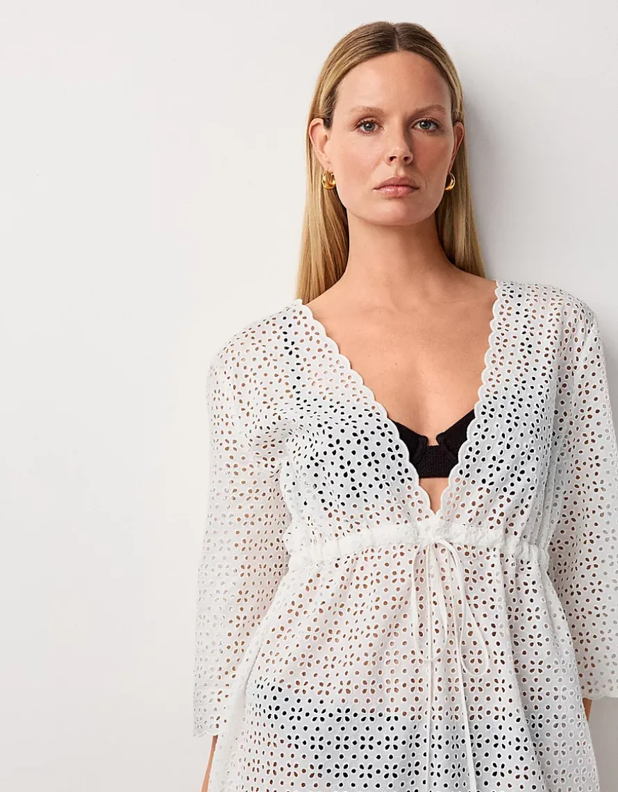 Organic Cotton Broderie Midi Beach Cover Up
