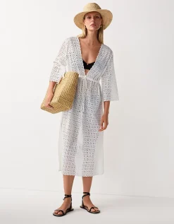 Organic Cotton Broderie Midi Beach Cover Up