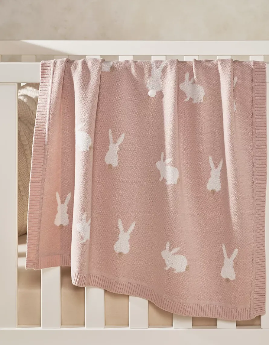 Organic Cotton Bunny Intarsia Baby Blanket