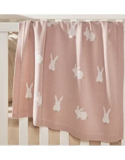 Organic Cotton Bunny Intarsia Baby Blanket