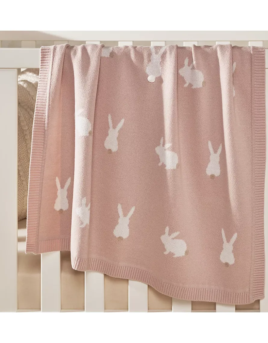 Organic Cotton Bunny Intarsia Baby Blanket