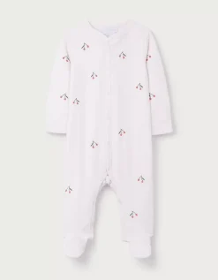 Organic Cotton Cherry Embroidered Sleepsuit (0–24mths)