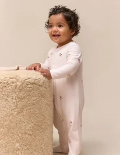 Organic Cotton Cherry Embroidered Sleepsuit (0–24mths)