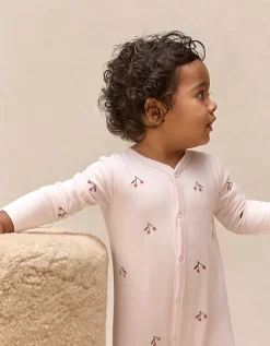 Organic Cotton Cherry Embroidered Sleepsuit (0–24mths)