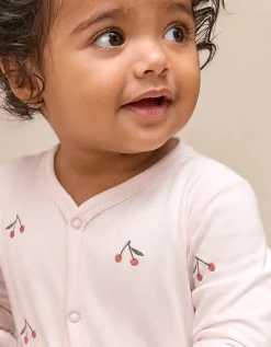 Organic Cotton Cherry Embroidered Sleepsuit (0–24mths)