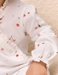 Organic Cotton Cherry Frill Wrap Sleepsuit (0–24mths)